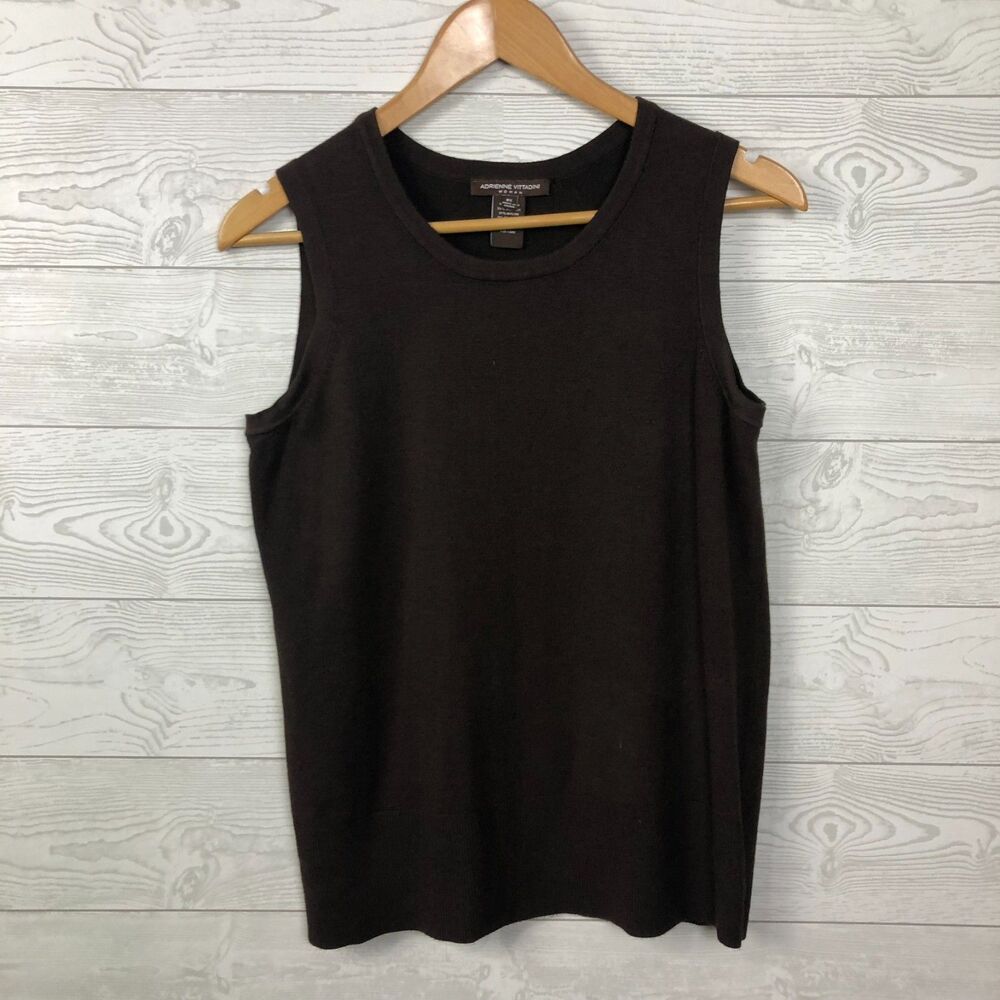 Adrienne Vittadini Women's 0X Knit Scoop Neck Tank Top Cami Solid Brown Shirt